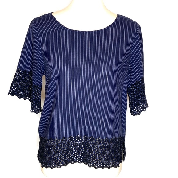 Banana Republic Tops - Banana Republic | Navy Eyelet Crop Tapestry Top S
